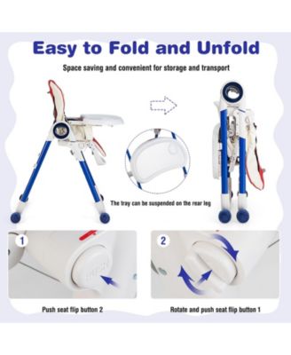 Boys High Chair Foldable Feeding Chair with 4 Lockable Wheels