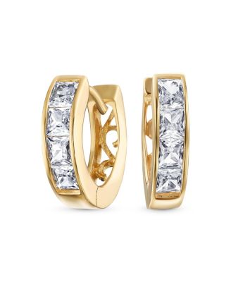 CZ Hoop Earrings in -Plated Sterling Multi-Color Options