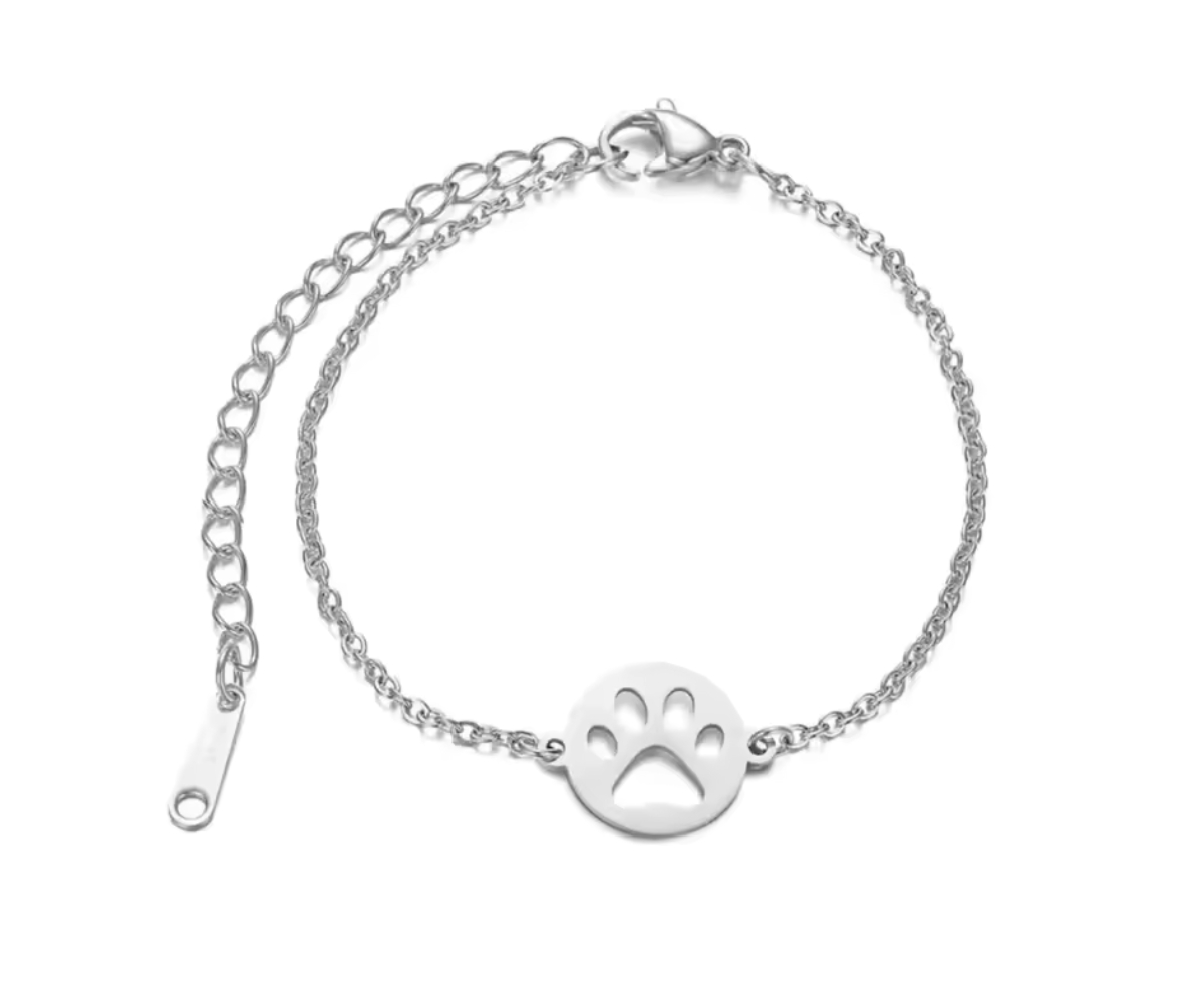 LoveyPaws Link Charm Paw Print Bracelet - Silver