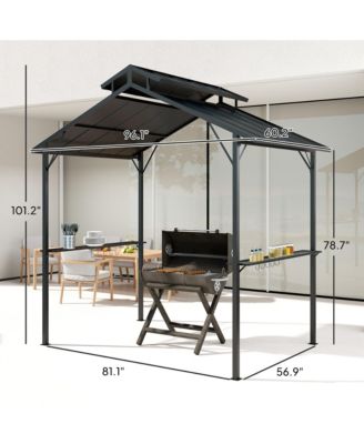 8 x 5ft Hardtop Grill Gazebo with 2 Side Shelves and 10 Hooks