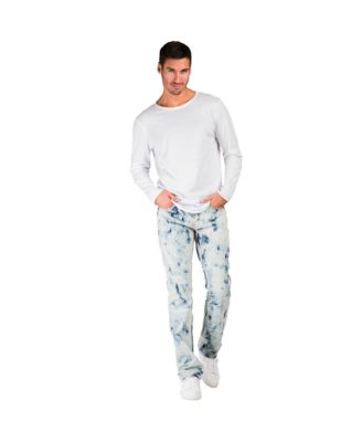 Men's Abstract Bleached Wash Slim Straight Premium Jeans