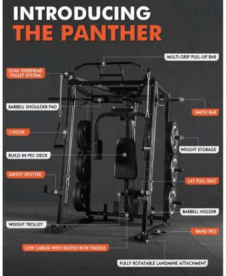 Smith Machine with PEC Dec, 2000LBS Squat Rack Chest Fly Machine with Cable System, Workout Weight Cage with Weight Bench, 230LBS Plates, Spotter Arms, Home Gym, for Home Gym