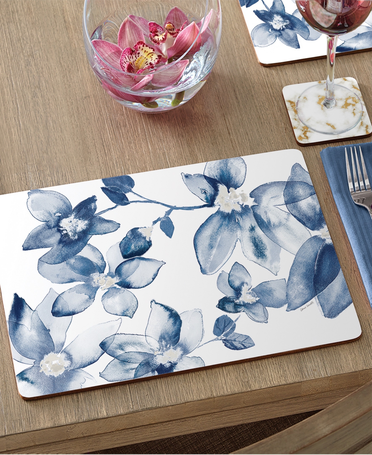 Counterart Blooming Whispers Hardboard Cork Placemats 15"x 11", Set Of 4 In Multi
