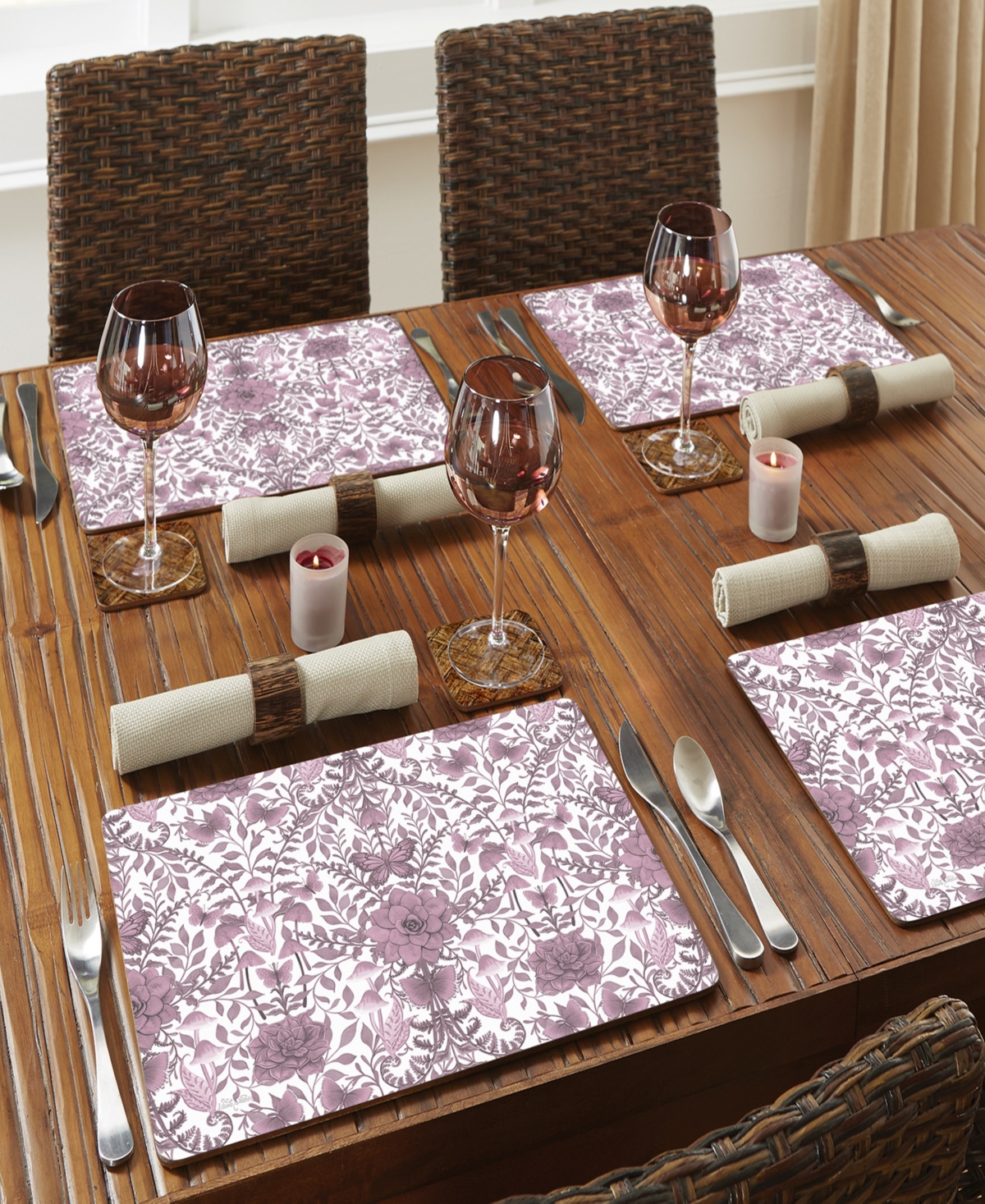 Counterart Midnight Mauve Hardboard Cork Placemats 15"x 11", Set Of 4 In Multi