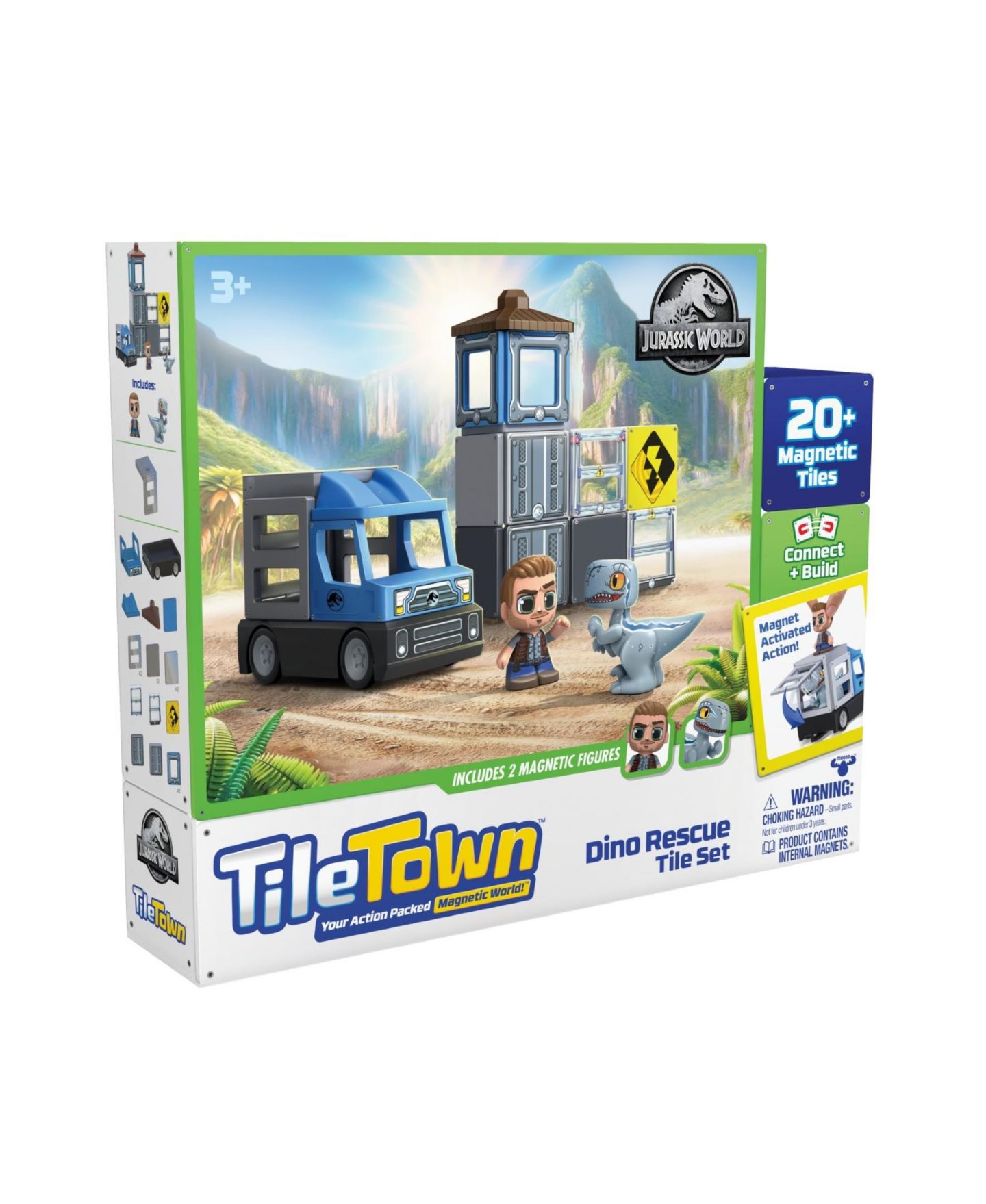 Детский игровой набор Tile Town Jurassic World Dino Rescue Magnetic Tiles Playset, 22 Piece — фото 12