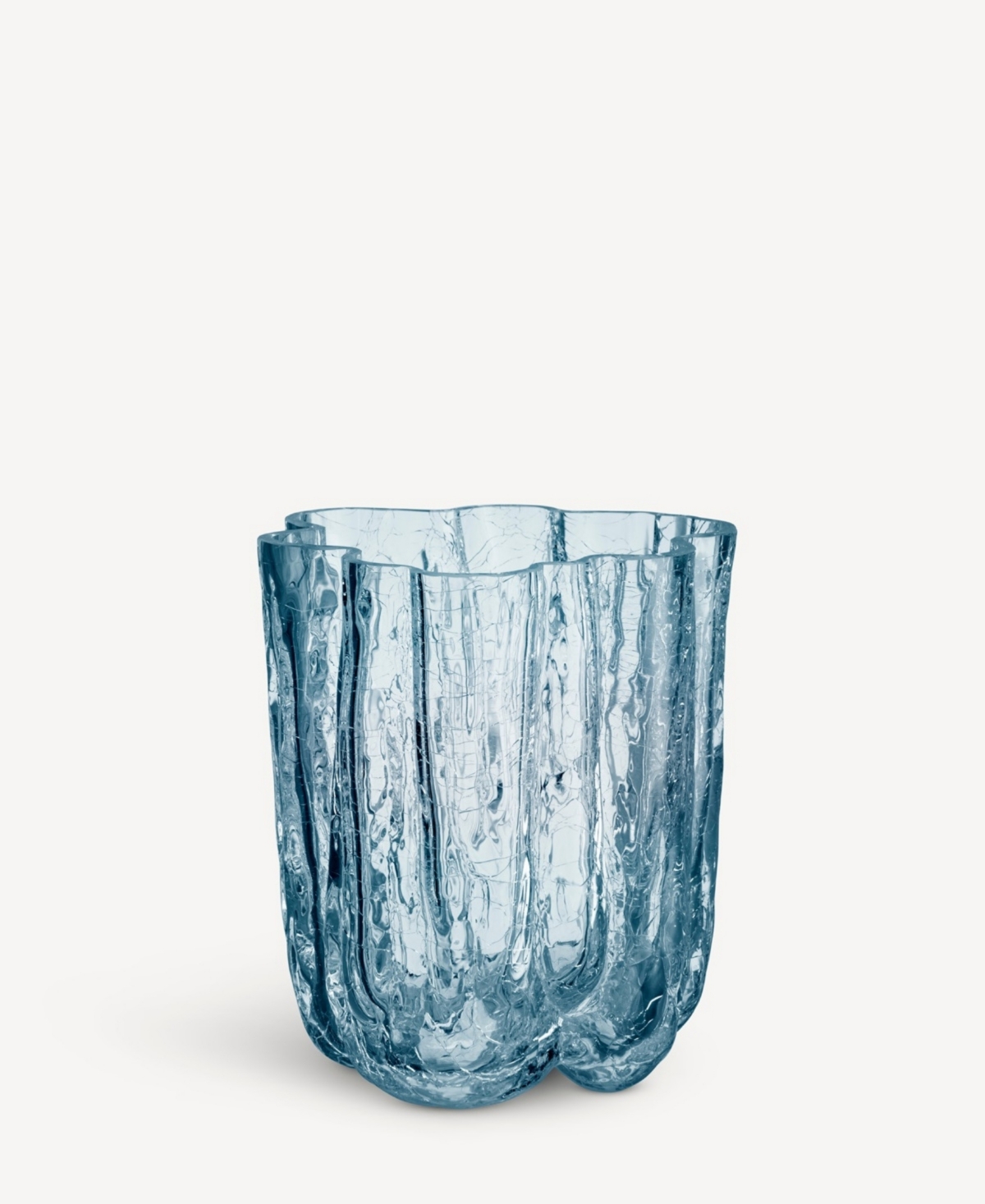 Kosta Boda 4.8" Circular Crystal Glass Crackle Vase In Blue