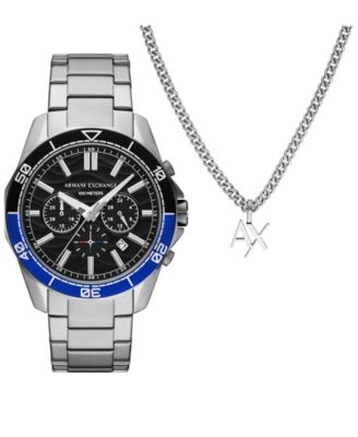 Men's Quartz Chronograph Silver Stainless-Steel Watch, 44mm