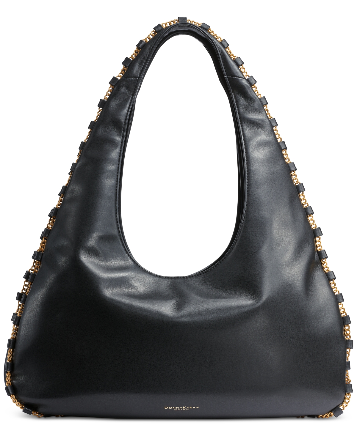 Donna Karan Batiste Large Leather Shoulder Bag In Black,gold