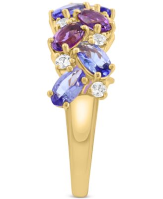 EFFY&reg; Amethyst (7/8 ct. t.w.), Tanzanite (1-3/8 ct. t.w.), and White Sapphire (1/5 ct. t.w.) Cluster Ring in 14k Gold