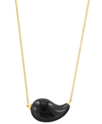 EFFY&reg; Onyx Fancy Shape Swoop Choker Pendant Necklace in 14k Gold, 14" + 2" extender