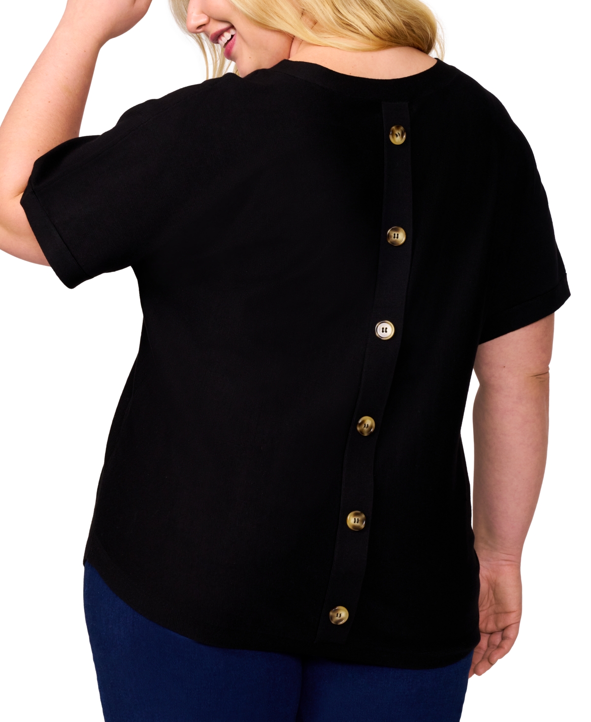 Melissa Paige Plus Womens Striped Knit Cardigan Sweater In Jet Black