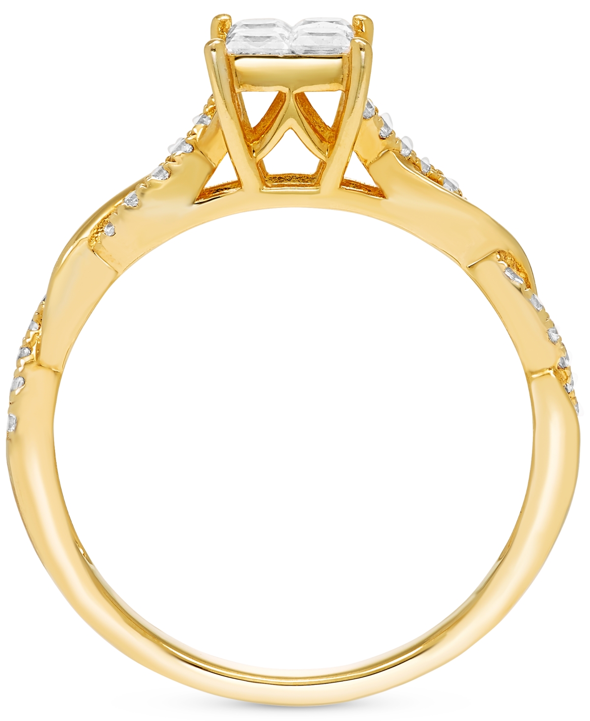 Macy's Diamond Princess Quad Cluster Twist Shank Engagement Ring (1/2 Ct. T.w.) In 14k Gold In Yellow Gold