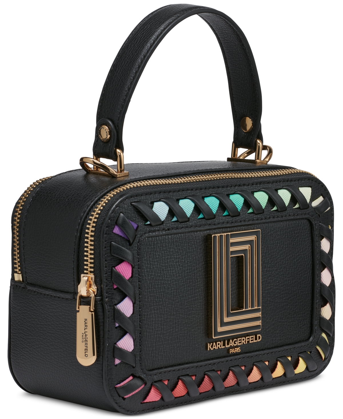 Karl Lagerfeld Simone Small Coated Leather Rainbow Lunchbox Crossbody In Black Multi Combo