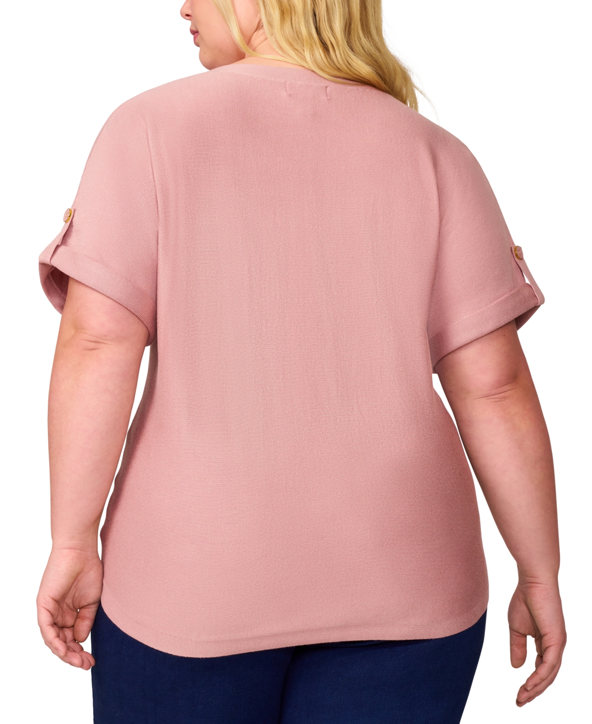 Melissa Paige Plus Womens Striped Knit Cardigan Sweater In Cashmere Blush