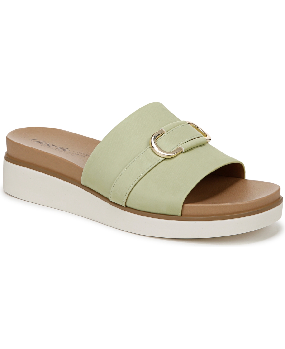 Lifestride Women's Genevieve Square Open Toe Slide Platform Sandals In Palm Green Faux Leather