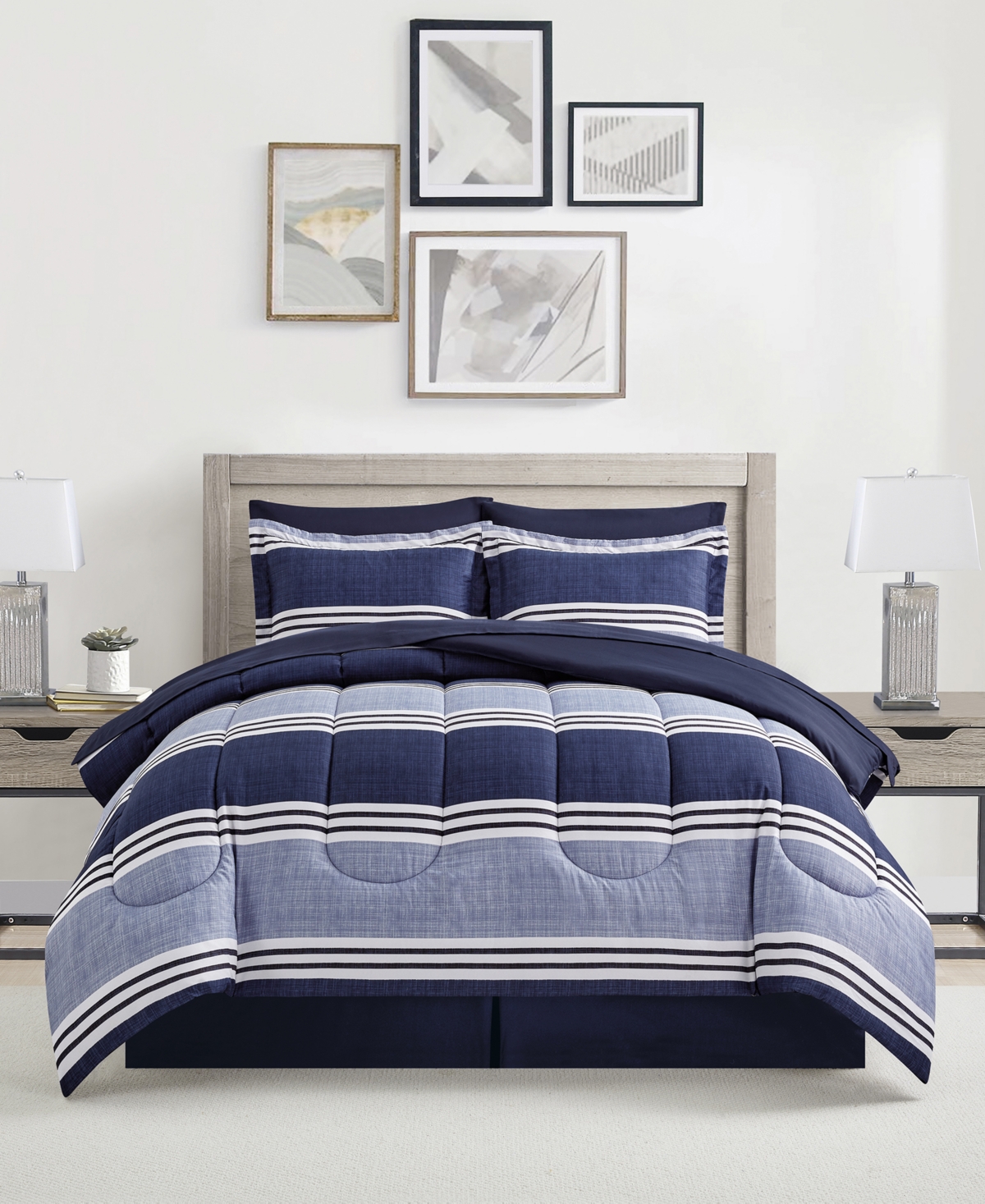 Sunham Aiden Striped 8-pc. Comforter Sets, Exclusively At Macy's In Blue