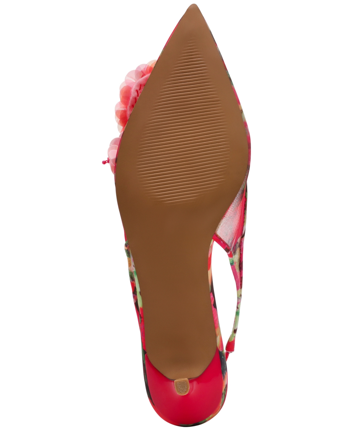 Betsey Johnson Audree Pointed Toe Slingback Pump In Red,green Floral