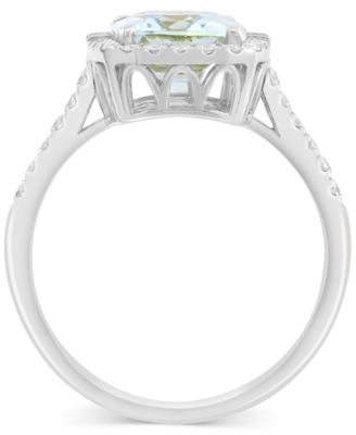 EFFY&reg; Aquamarine (2 ct. t.w.) & Diamond (3/8 ct. t.w.) Halo Statement Ring in 14k White Gold