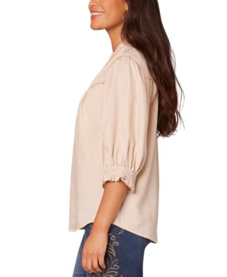 Women's Crochet Trim Button-Front Ruffle Shirt