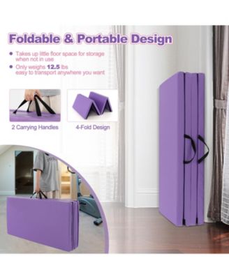 Folding Gymnastics Mat with Carry Handles and Sweatproof Detachable PU Leather Cover