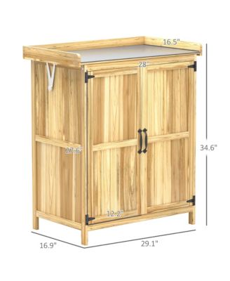 Wood Storage Shed, Potting Shed w/Metal Tabletop, Natural Wood