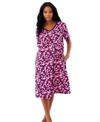 Plus Size Dreams and Co. Bib-Front Short Sleeve Short Lounger
