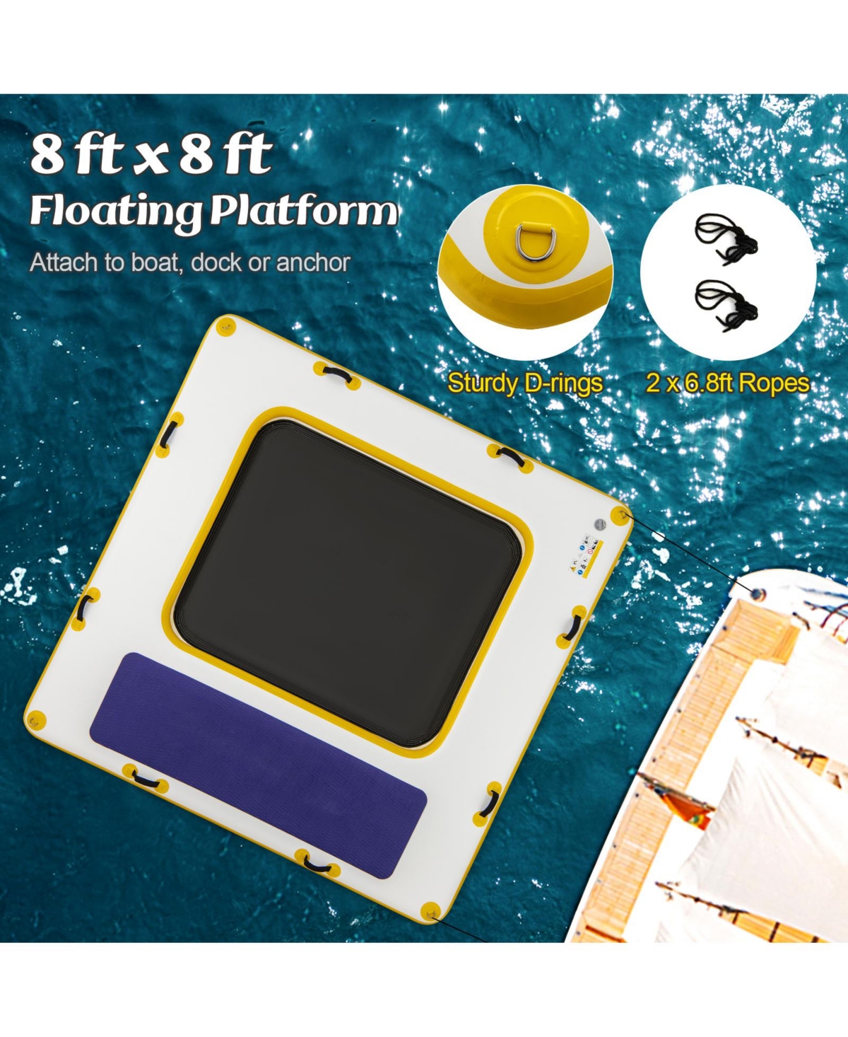 8 ft x 8 ft Inflatable Dock Platform with Mesh Swim Lounge