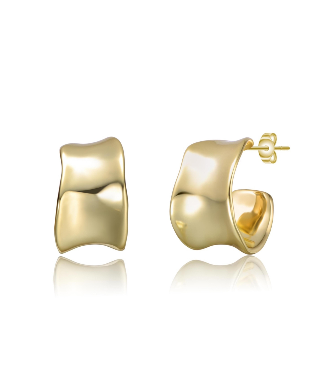 14K Gold Plated Waterfall Free Form Chunky C-Hoop Earrings - Gold