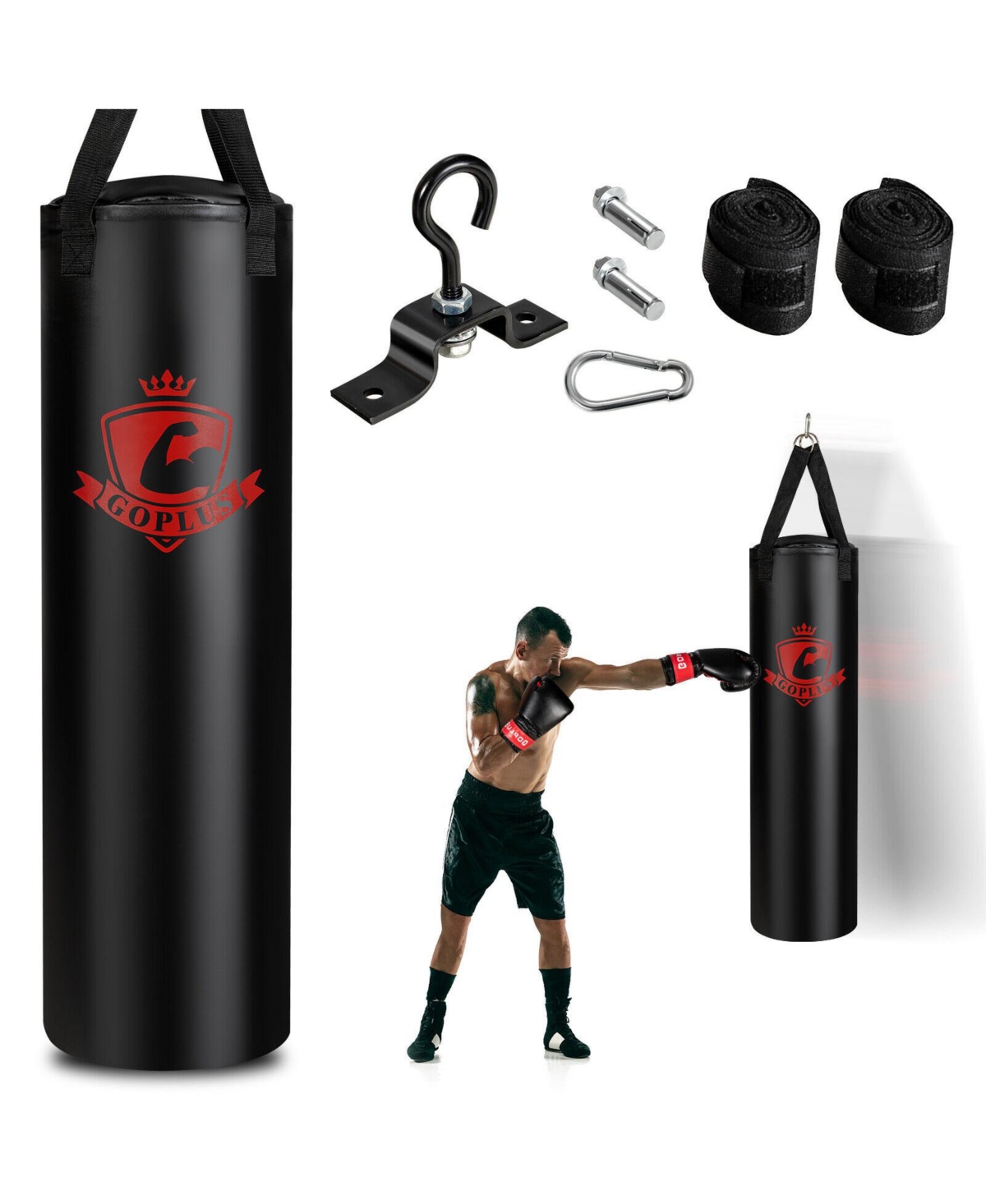 63 Lbs Filled Punching Bag Set with Boxing Gloves - Black