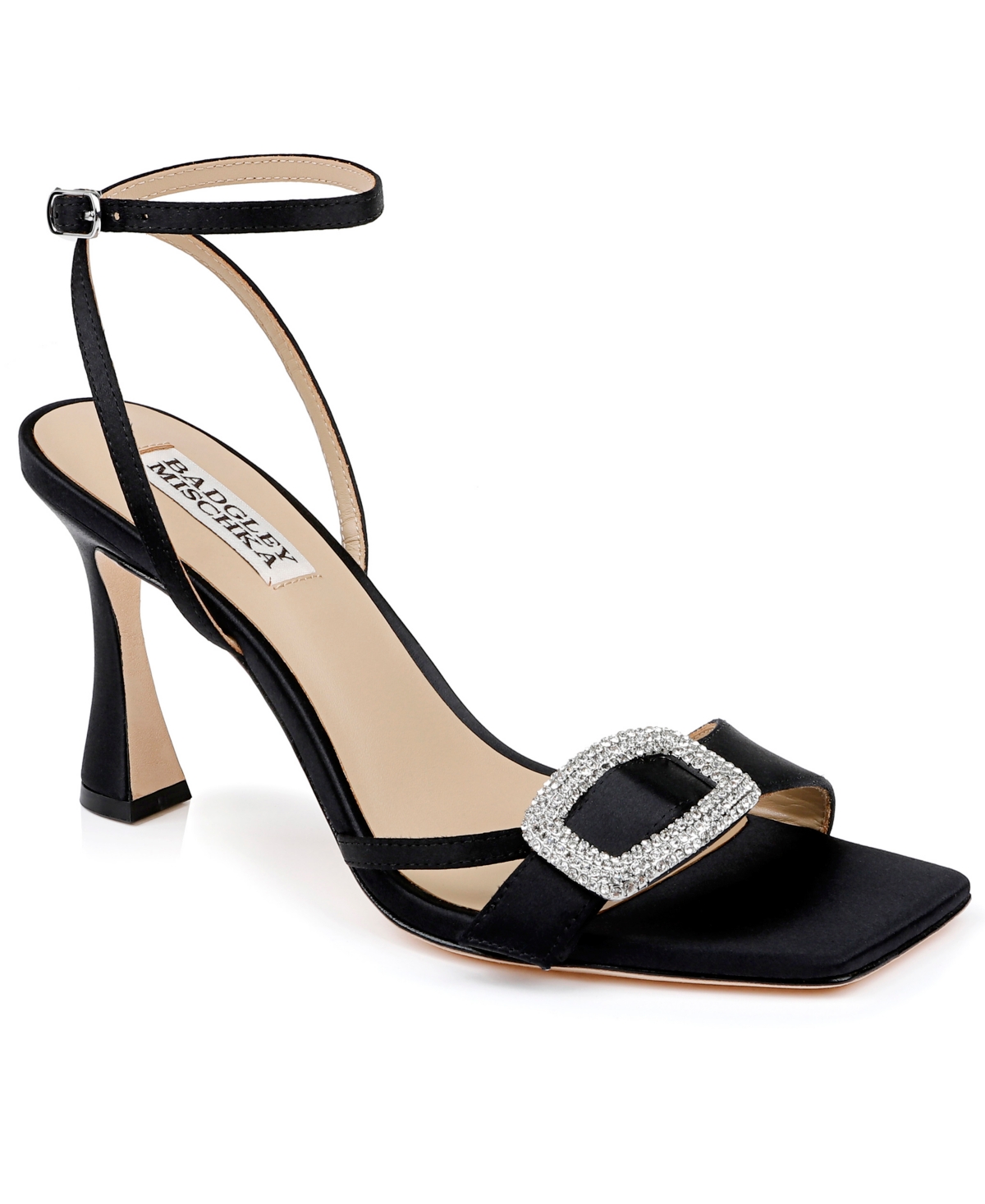 Badgley Mischka Women's Judith Square Toe Evening Sandals - Black Satin