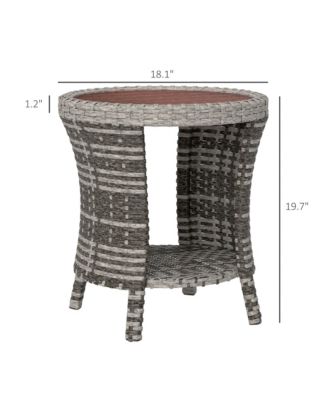 18" Wicker Table, 2-Tier Outdoor Side Table, Mixed