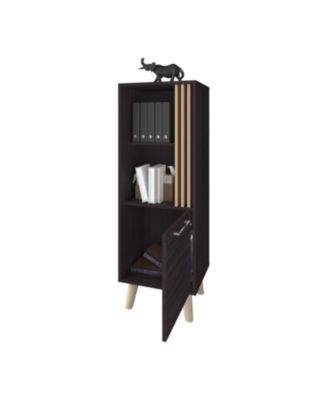 Ac Chin Storage Cabinet with a Door and Open Storage, Wengue + Natural Oak