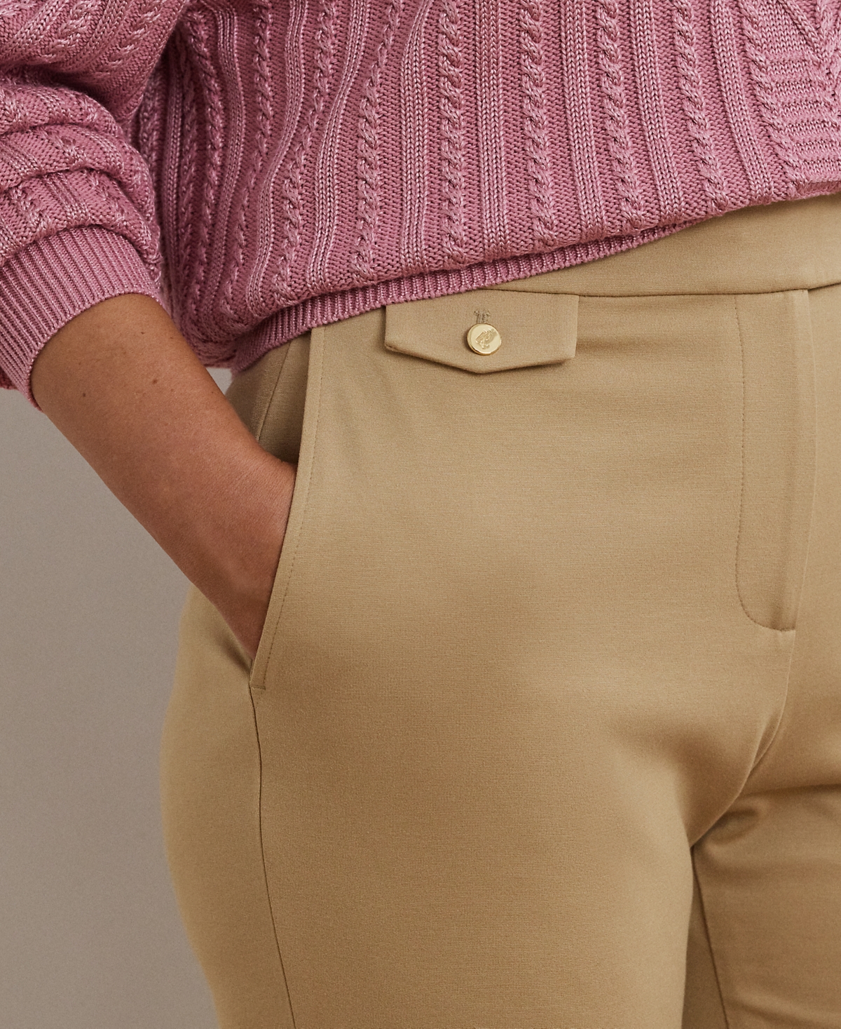 Ralph Lauren Plus Size Ponte Ankle Pants In Birch Tan