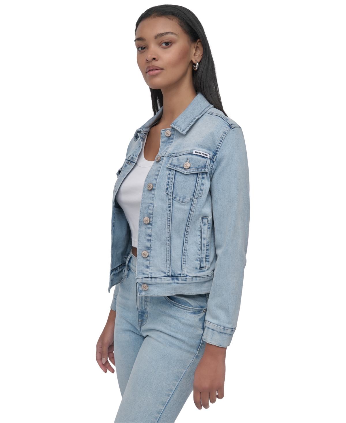 Shop Dkny Jeans Women's Button-down Denim Trucker Jacket In Kx5 - Dover