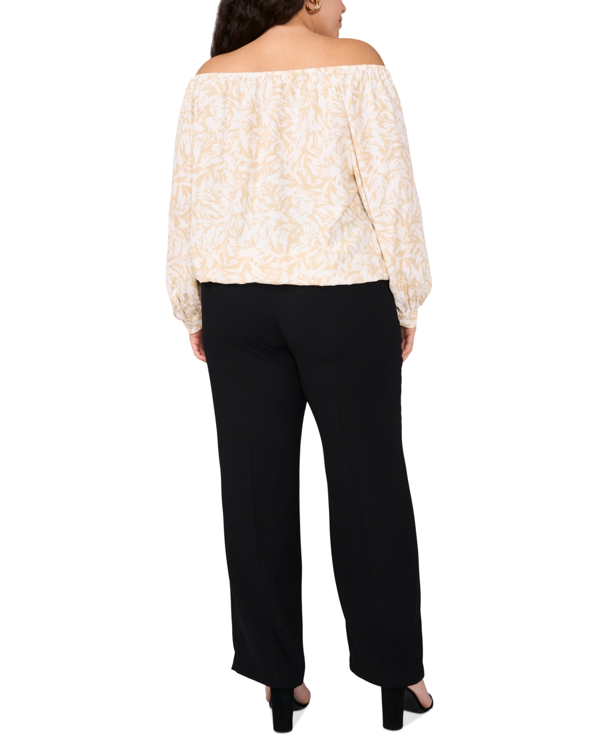 VINCE CAMUTO PLUS SIZE PRINTED OFF-THE-SHOULDER LONG-SLEEVE TIE-FRONT BLOUSE 