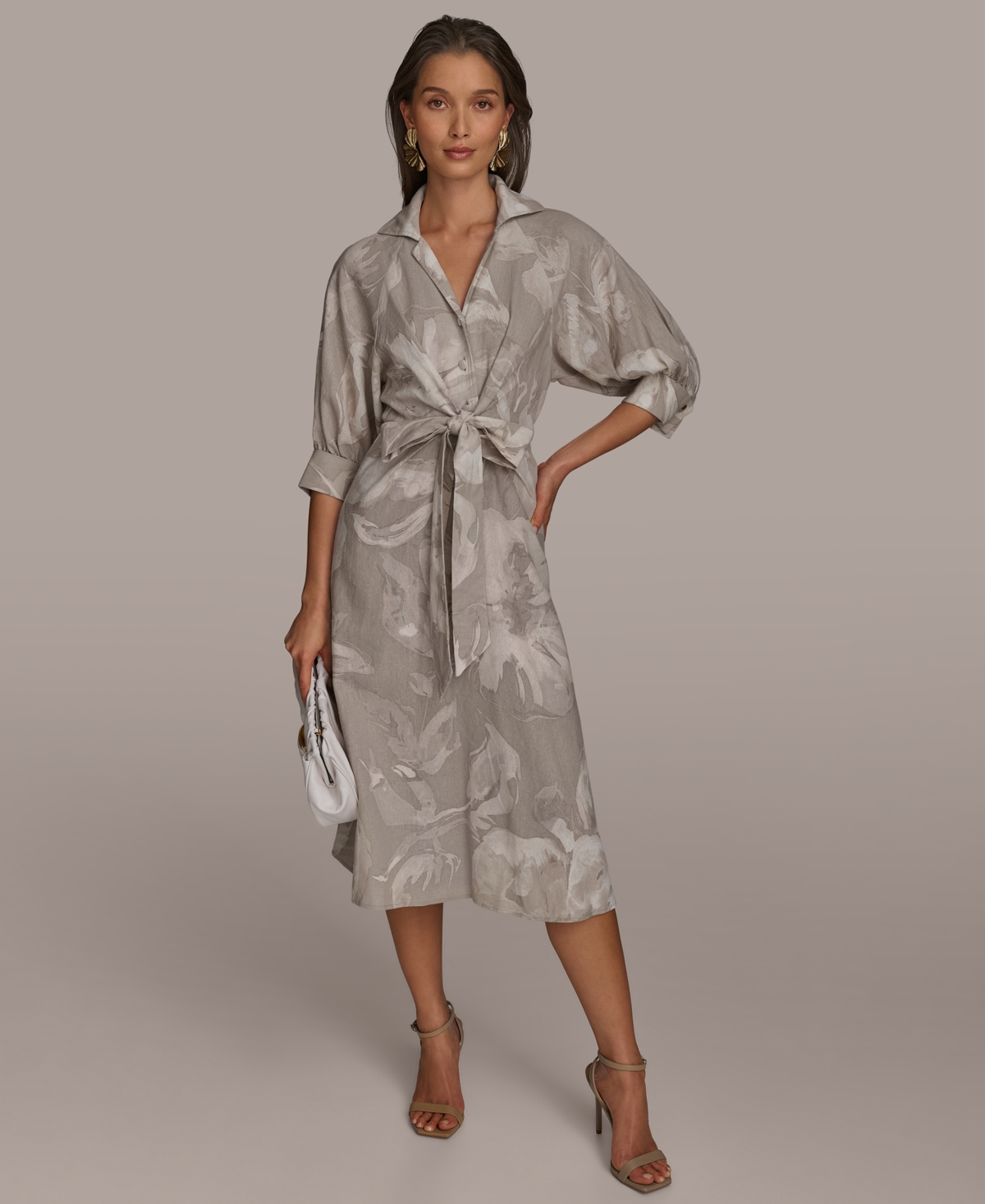 Women's Floral Tie-Front Dress - Clay Cream Multi