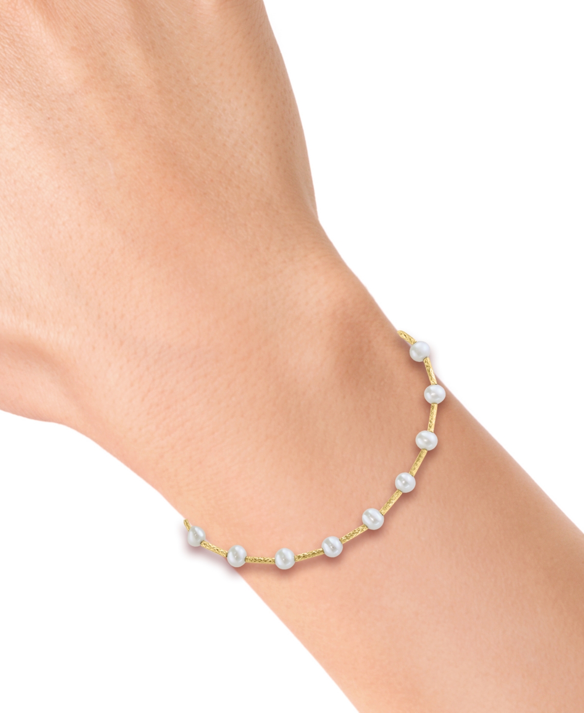 Effy Collection Effy Cultured Freshwater Pearl (4mm) Textured Link Bracelet In 14k Gold In Gold