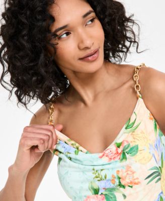 Women's Floral Print Cowl Neck Sleeveless Sheath Dress