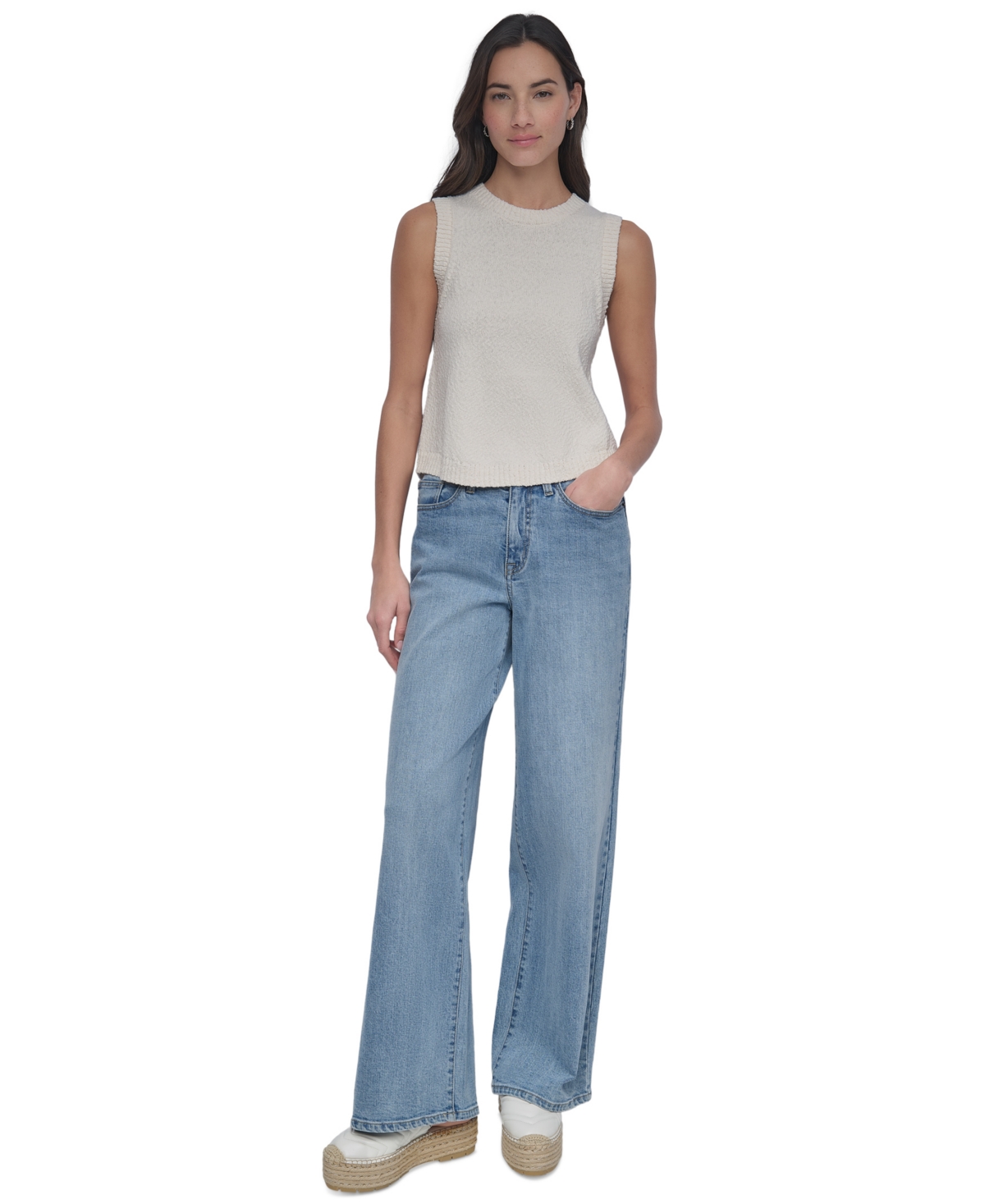 DKNY JEANS WOMEN'S COTTON BOUCLE SLEEVELESS SWEATER 