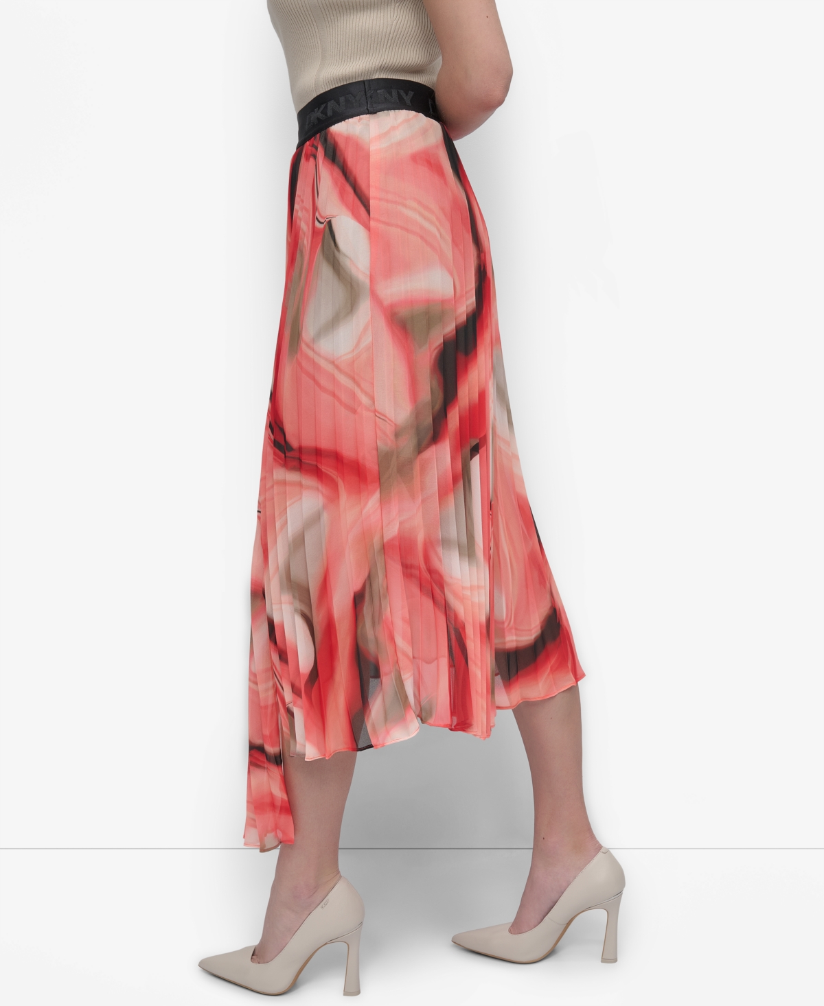 Dkny Print Pleated Asymmetric Midi Skirt In Brushd Marblews