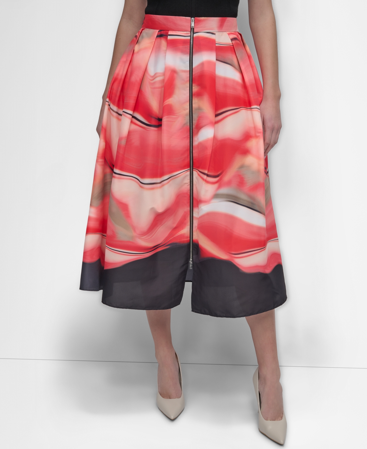 Women's Printed Zipper-Front Midi Skirt - Brushed Marble Border