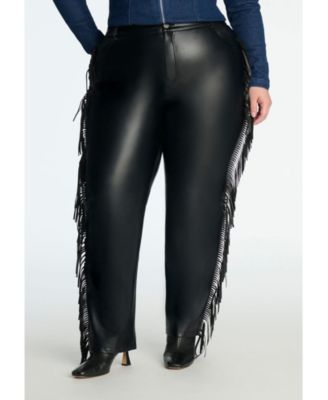Women's Faux Leather Pant With Fringe