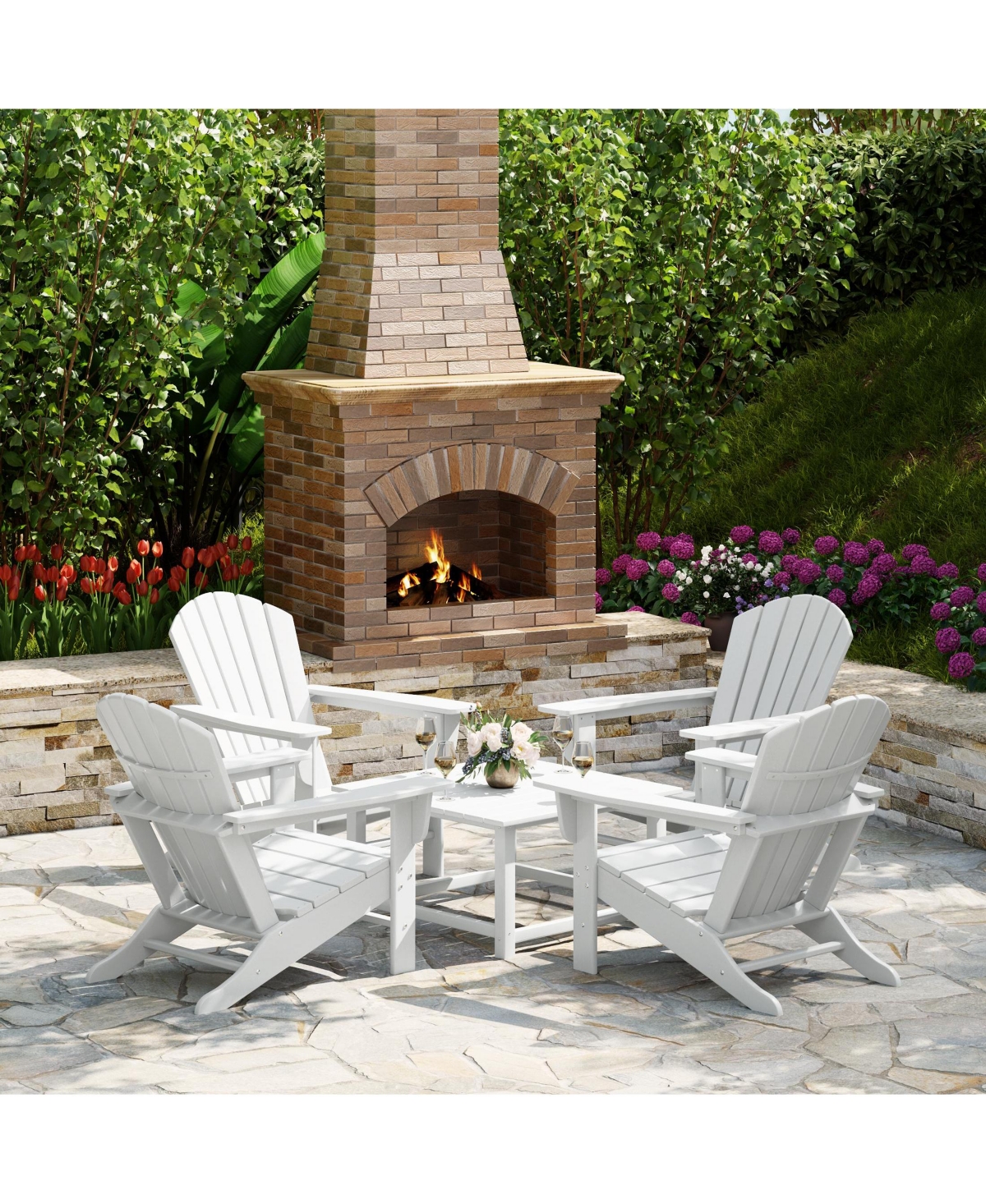 5-Piece Outdoor Patio Hdpe Adirondack Chair With Square Coffee Table Conversation Set