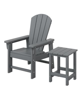 2-Piece Kids Outdoor HDPE Adirondack Chair With Square Side Table Set