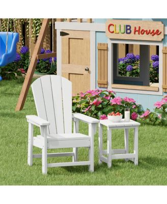 2-Piece Kids Outdoor HDPE Adirondack Chair With Square Side Table Set
