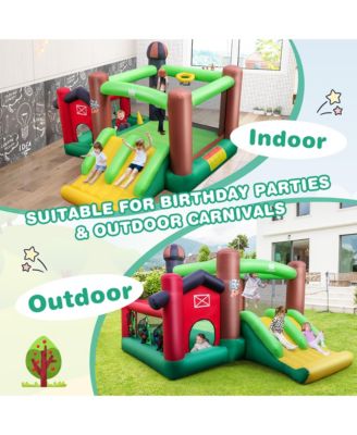 Farm Themed Inflatable Castle Kids Bounce House w/ Double Slides & 680W Blower