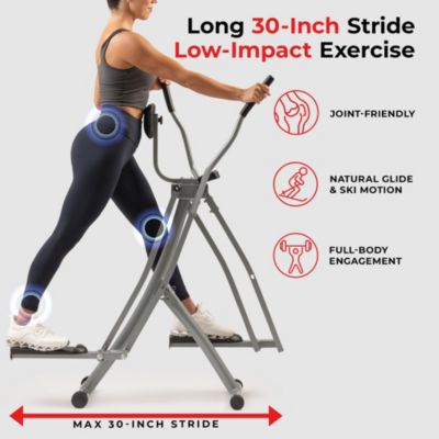 Air Walker Lightweight Manual Elliptical, Low-Impact 30-Inch Stride Glider Machine, Free SunnyFit App w/ Bluetooth