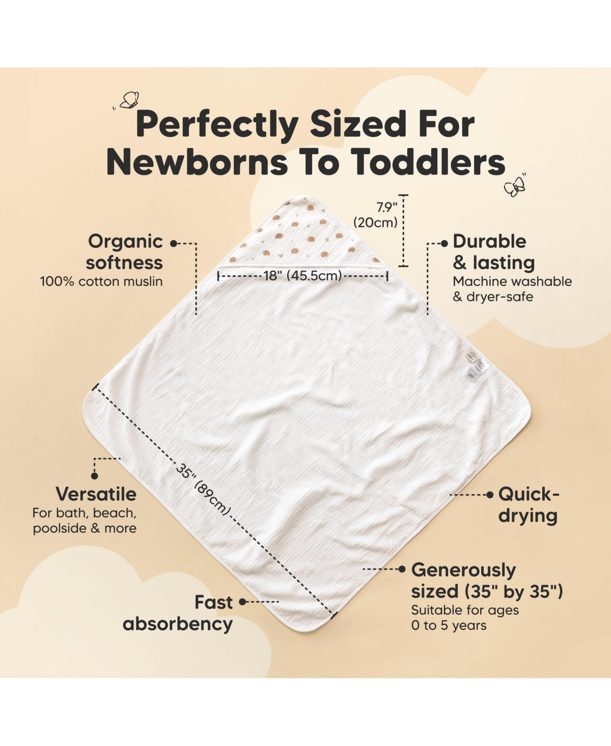 KeaBabies Lyra Muslin Baby Towels with Hoods for Newborn Girls, Boys, 100% Organic Cotton Soft Hooded Bath