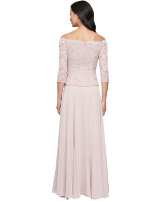 Women's Off-The-Shoulder Mixed-Media Gown
