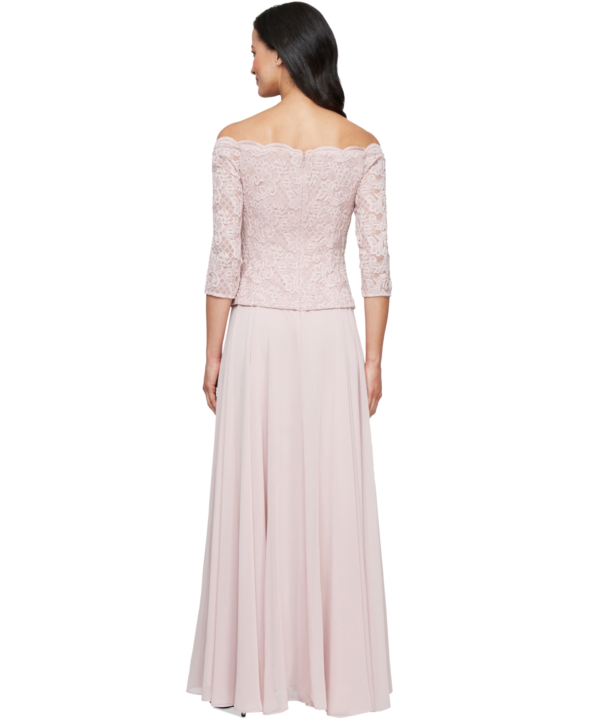 Alex Evenings Mixed Media Off The Shoulder Gown In Blush